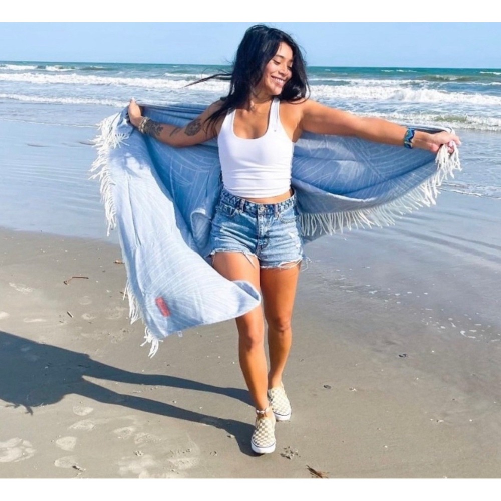 Thula Tula The Blanket Is Life Blue Bondi Blanket Throw Beach Fringed $129 NWT‎